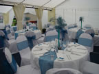 White Chair Covers and Teal Sashes